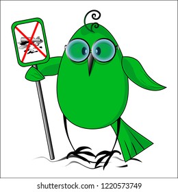  Eko a birdie the sign against garbage. Vector illustration.