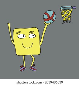 Ekonka sports. Vector character plays basketball. Cartoon. Coloring pages for children and adults. Isolated. Doodles.