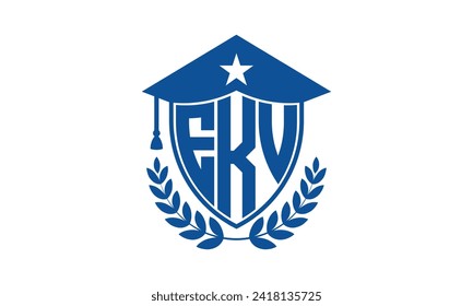 Plantilla vectorial de diseño de logotipo académico de letras iniciales EKV. monograma, resumen, escuela, universidad, universidad, graduación, símbolo, escudo, modelo, instituto, educativo, canter de entrenamiento, tecnología, signo, insignia