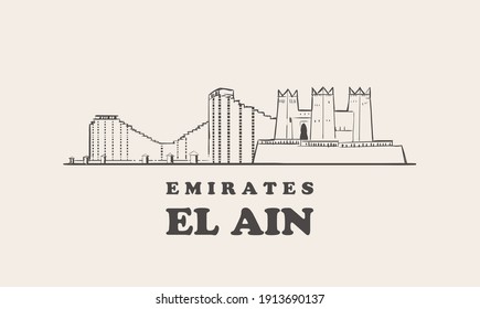 El ain skyline, emirata ilustración dibujada a mano