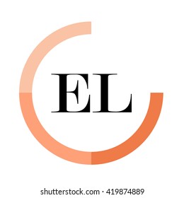 EL black letters , modern type of font , tree orange colors , simply alphabet like design identity 