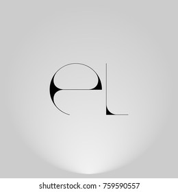 EL Black thin minimalist LOGO Design with Highlight on Gray background.
