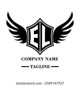 EL A bold winged shield emblem with customizable initials A-Z. Sleek black-and-white vector, perfect for branding, sports teams, motorcycle clubs, gaming,apparel and High-quality
