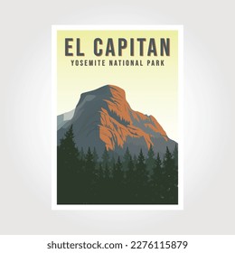 el capitan in yosemite vintage poster illustration design, yosemite travel print national park design