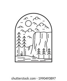 el capitan yosimete parque nacional en el día en arte mono-line, diseño de placa de parche, diseño de emblema, diseño de camiseta