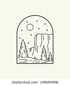 el capitan yosimete parque nacional en arte monolínea, diseño de placa de parche, diseño de emblema, diseño de camiseta