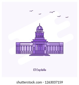 EL CAPITOLIO Landmark Purple Dotted Line skyline vector illustration