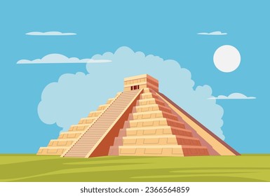 El Castillo - Chichen Itza - A Pre Coloumbian Mayan City Temple - Stock Illustration as EPS 10 File