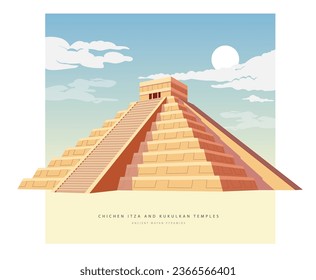 El Castillo - Chichen Itza - A Pre Colombian Mayan City Temple - Stock Illustration as EPS 10 File