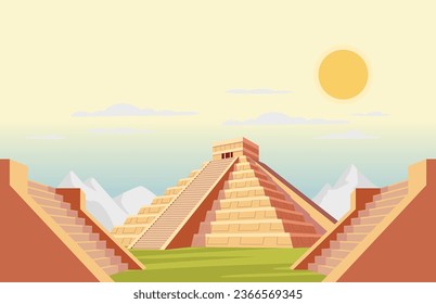 El Castillo - Chichen Itza - A Pre Columbian Mayan City Temple - Stock Illustration as EPS 10 File