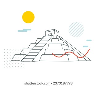 El Castillo - Chichen Itza - A Pre Columbian Mayan City Temple - Stock Illustration as EPS 10 File