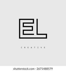 EL Creative Letter Logo – Minimal Line Monogram in Black Outline for Modern Branding Identity Design.
