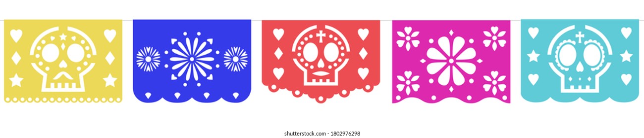 El Dia De Los Muertos Papel Picado. Decorative Bunting Banner For The Day Of The Dead