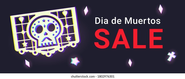 El Dia De Los Muertos Sale Web Banner. Day Of the Dead Clearance Promo Background