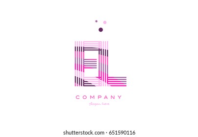 el e l alphabet letter logo pink purple line font creative text dots company vector icon design template