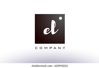 EL E L black white handwritten handwriting alphabet company letter logo square design template dot dots creative abstract