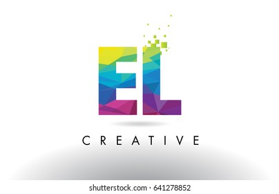 EL E L Colorido diseño de la letra con creativos triángulos de origami Vector de arco iris.