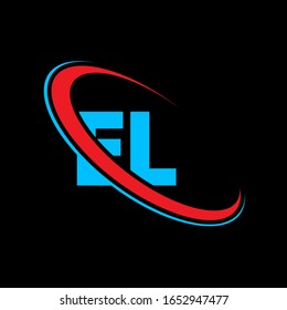 EL, E L letter logo design. Initial letter EL linked circle upercase monogram logo red and blue. EL logo, E L design