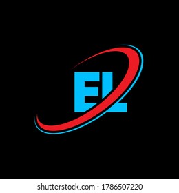 EL E L letter logo design. Initial letter EL linked circle uppercase monogram logo red and blue. EL logo, E L design. el, e l