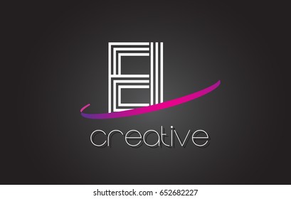 EL E L Letter Logo with Lines Design And Purple Swoosh Vector Letters Illustration.