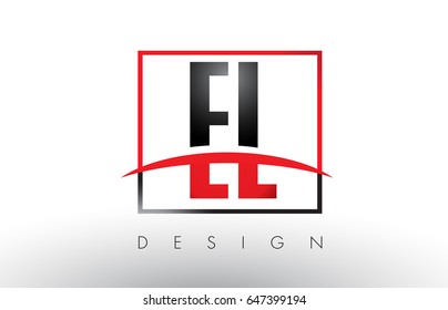 EL E L Logo Letters with Red and Black Colors and Swoosh. Creative Letter Design Vector.