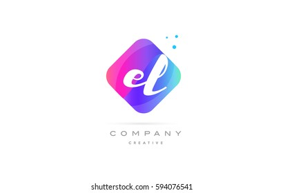 el e l  pink blue rhombus abstract 3d alphabet company letter text logo hand writting written design vector icon template 