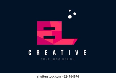 EL E L Purple Letter Logo Design with Low Poly Pink Triangles Concept