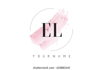 EL E L Watercolor Letter Logo Design with Circular Shape and Pastel Pink Brush.