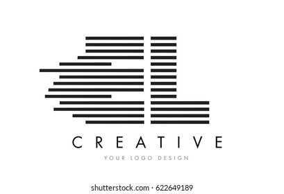 EL E L Zebra Letter Logo Design with Black and White Stripes Vector