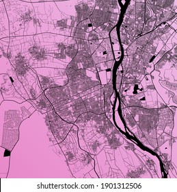 El Giza, Al Jizah, Egypt (EGY) - Urban vector megacity map with parks, rail and roads, highways, minimalist town plan design poster, city center, downtown, transit network, gradient blueprint