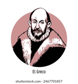 El Greco was a Spanish painter, sculptor and architect of Greek descent, one of the greatest masters of the late Spanish Renaissance. Hand drawn vector illustration