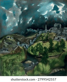 El Greco View of Toledo  - vector illustration
