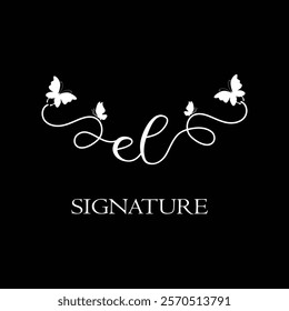 EL Handwritten initial letter, EL simple signature vector logo with butterfly shape variation, beauty, photography letter logo design. E L