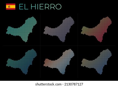 El Hierro gepunktete Karte Set. Karte von El Hierro im gepunkteten Stil. Grenzen der Insel gefüllt mit schönen glatten Gradientenzirkeln. Charmante Vektorgrafik.