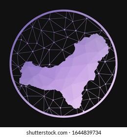 El Hierro icon. Vector polygonal map of the island. El Hierro icon in geometric style. The island map with purple low poly gradient on dark background.