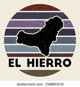 El Hierro logo. Sign with the map of island and colored stripes, vector illustration. Can be used as insignia, logotype, label, sticker or badge of El Hierro.