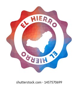 El Hierro low poly logo. Colorful gradient travel logo of the island in geometric style. Multicolored polygonal El Hierro rounded sign with map for your infographics.