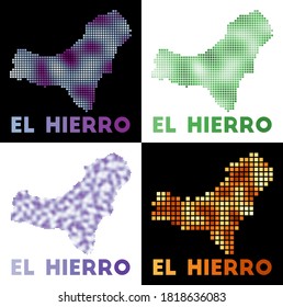 El Hierro Karte. Sammlung von Karte von El Hierro im gepunkteten Stil. Grenzen der Insel gefüllt mit Rechtecken für Ihr Design. Vektorgrafik.