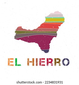 El Hierro map design. Shape of the island with beautiful geometric waves and grunge texture. Neat vector illustration.