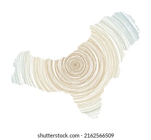El Hierro map filled with concentric circles. Sketch style circles in the shape of the island. Vector Illustration.