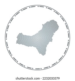 El Hierro round logo. Digital style shape of El Hierro in dotted circle with island name. Tech icon of the island with gradiented dots. Creative vector illustration.