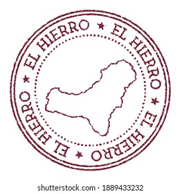 El Hierro round rubber stamp with island map. Vintage red passport stamp with circular text and stars, vector illustration.