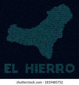 El Hierro Tech Karte. Inselsymbol im digitalen Stil. Cyber-Karte von El Hierro mit Inselnamen. Schöne Vektorgrafik.
