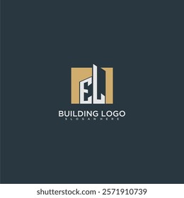 EL initial letter building logo for real estate with square design