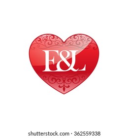 E&L initial letter couple logo with ornament heart shape