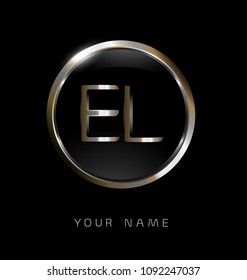 EL initial letters with circle elegant logo golden silver black background
