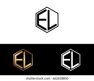 EL initial letters linked with hexagon shape logo


