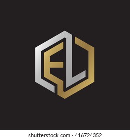 EL initial letters loop linked hexagon elegant logo golden silver black background