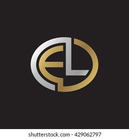 EL initial letters looping linked ellipse elegant logo golden silver black background