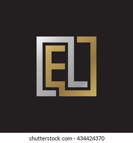 EL initial letters looping linked square elegant logo golden silver black background